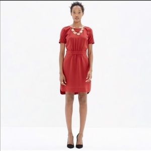 Madewell cinch waist brick red silk dress